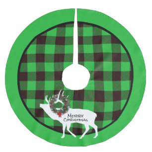 Jupon De Sapin En Polyester Brossé Vert Buffalo Plaid Elk Silhouette Wreath Custom