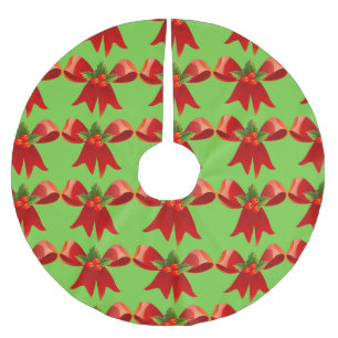 Jupon De Sapin En Polyester Brossé Vert rouge de Thunder_Cove de houx d'arc de ruban