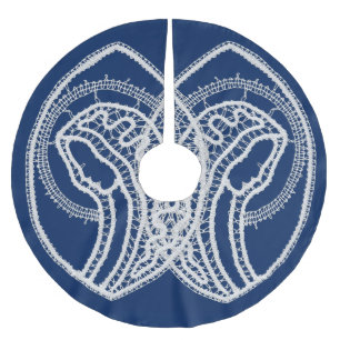 Jupon De Sapin En Polyester Brossé Vierge Marie, dentelle blanche, bleu marine