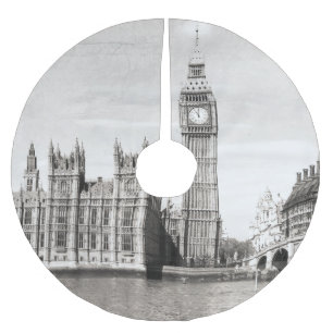 Jupon De Sapin En Polyester Brossé Vieux Londres, noir et blanc.