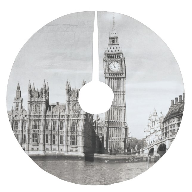 Jupon De Sapin En Polyester Brossé Vieux Londres, noir et blanc. (Devant)