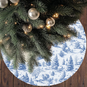 Jupon De Sapin En Polyester Brossé Village d'hiver bleu Toile de Noël