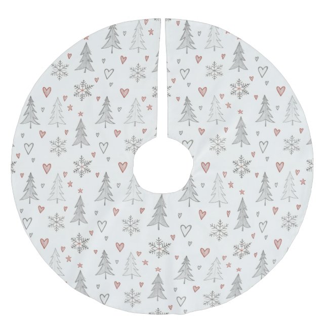 Jupon De Sapin En Polyester Brossé Vintage Christmas Trees & Hearts Tree Skirt (Devant)