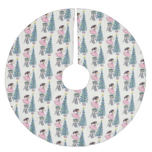 Jupon De Sapin En Polyester Brossé Vintage Fille de Noël Monter l'étoile sur l'arbre