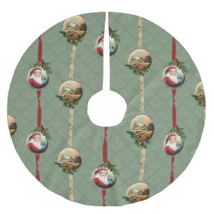 Jupon De Sapin En Polyester Brossé Vintage Noël Damas et rubans