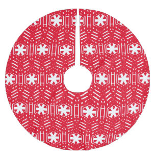 Jupon De Sapin En Polyester Brossé Vintage rouge blanc flocon de neige mignon Noël