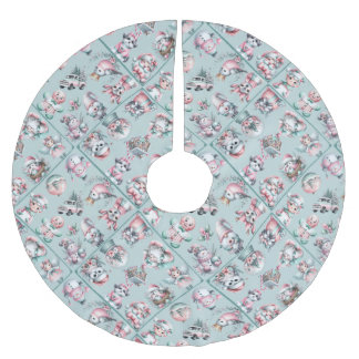 Jupon De Sapin En Polyester Brossé Vintage Santa & Candy Cane Holiday