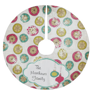 Jupon De Sapin En Polyester Brossé Vintage Snowflake Orbs Custom Holiday Tree Jupe
