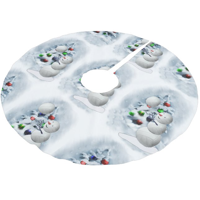 Jupon De Sapin En Polyester Brossé Volley-ball Snowman Noël (Angle)