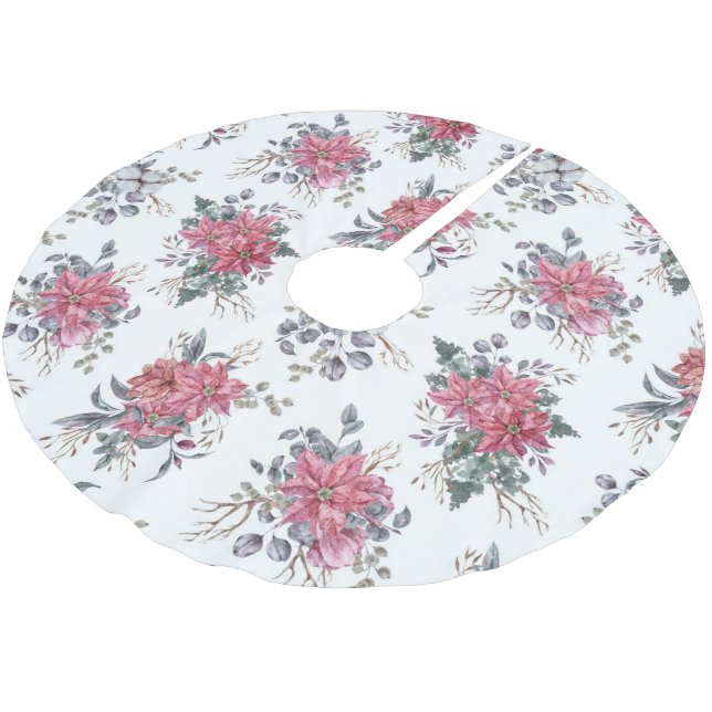 Jupon De Sapin En Polyester Brossé Watercolor Poinsettia Christmas Tree Skirt (Angle)