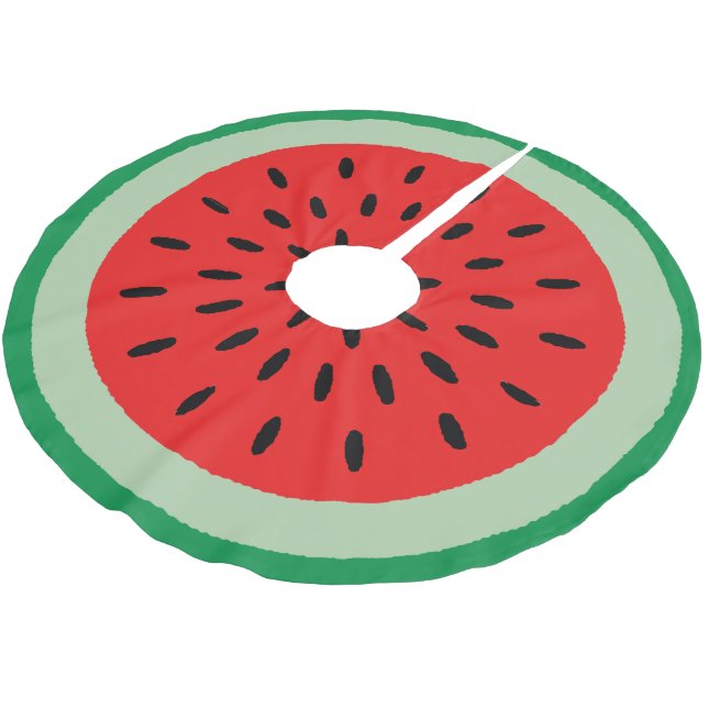 Jupon De Sapin En Polyester Brossé Watermelon rond tranche rouge vert croûte noir gra (Angle)