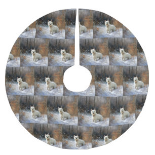 Jupon De Sapin En Polyester Brossé West Highland White Terrier Laissons neiger Noël