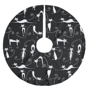 Jupon De Sapin En Polyester Brossé Whimsical Motif de chat blanc maigre