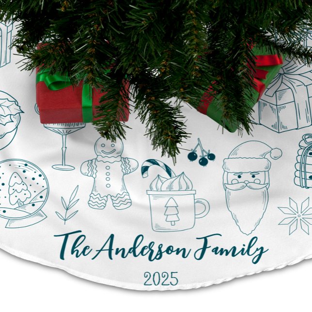 Jupon De Sapin En Polyester Brossé Whimsical Quirky Doodle Holiday (Créateur téléchargé)