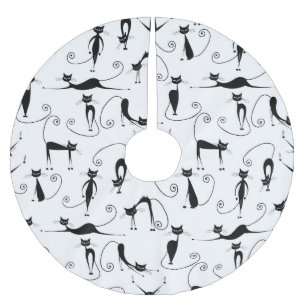 Jupon De Sapin En Polyester Brossé Whimsical Skinny Motif de chat noir