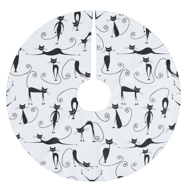 Jupon De Sapin En Polyester Brossé Whimsical Skinny Motif de chat noir (Devant)