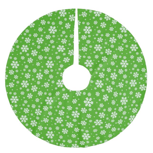 Jupon De Sapin En Polyester Brossé White Snowflakes on Green Winter Pattern (Devant)