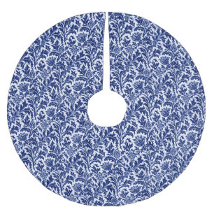 Jupon De Sapin En Polyester Brossé William Morris Thistle Damask, Cobalt Bleu & Blanc