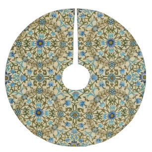 Jupon De Sapin En Polyester Brossé William Morris Vintage Blue Motif Sans Raccord de