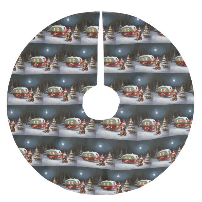 Jupon De Sapin En Polyester Brossé Winter Dachshund Caravan Christmas Adventure (Devant)