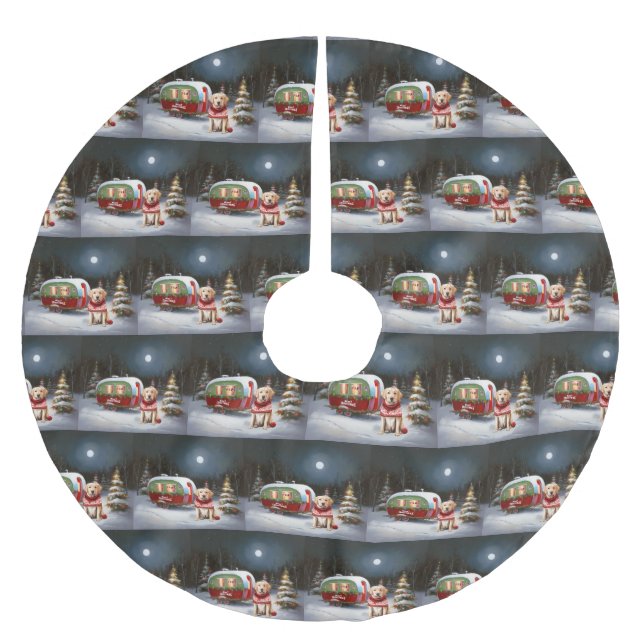 Jupon De Sapin En Polyester Brossé Winter Labrador Caravan Christmas Adventure (Devant)