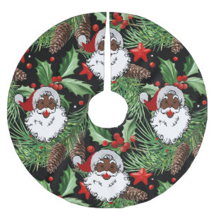 Jupon De Sapin En Polyester Brossé xmas holly black santa claus