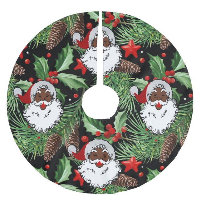 Jupon De Sapin En Polyester Brossé xmas holly black santa claus (Devant)