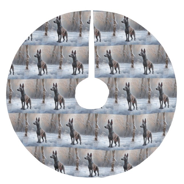 Jupon De Sapin En Polyester Brossé Xoloitzcuintli Laisser neiger Noël (Devant)