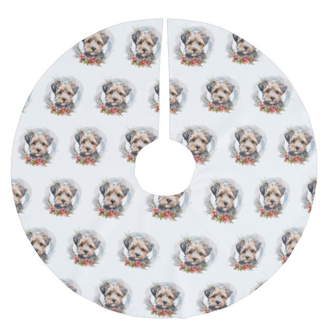 Jupon De Sapin En Polyester Brossé Yorkipoo Noël Wreath Festive Pup (Devant)