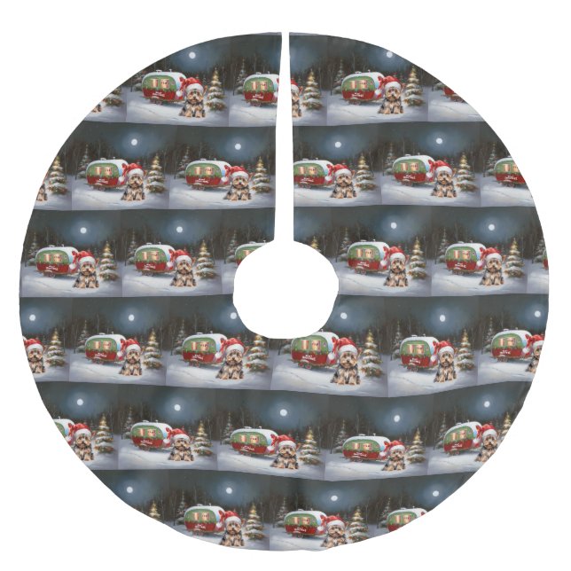 Jupon De Sapin En Polyester Brossé Yorkshire Terrier Caravan Christmas Adventure (Devant)