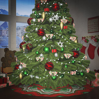 Jupon De Sapin En Polyester Brossé ZigZag rouge et vert