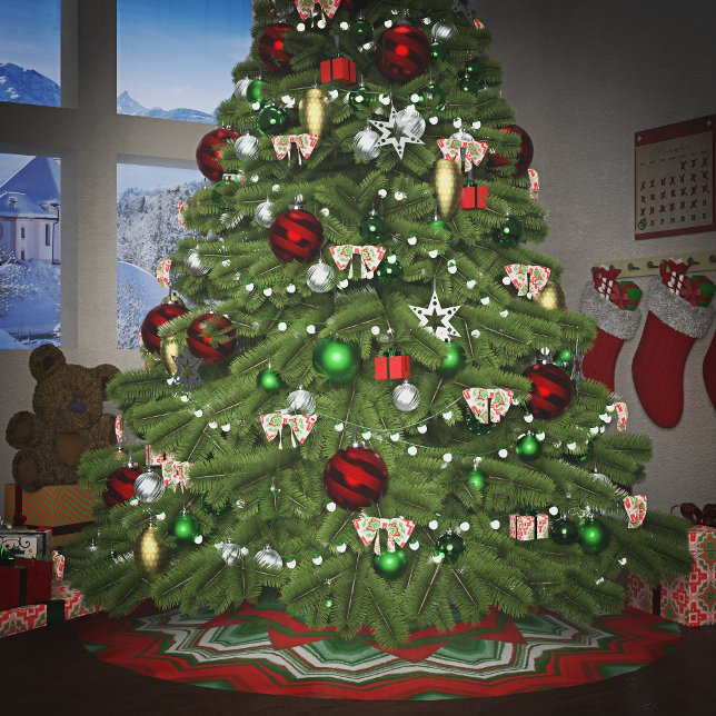 Jupon De Sapin En Polyester Brossé ZigZag rouge et vert (Créateur téléchargé)