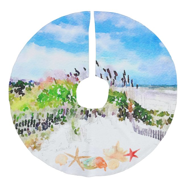 Jupon De Sapin Imitation Lin Aquarelle de plage Océan et coquilles (Devant)