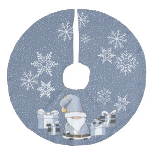 Jupon De Sapin Imitation Lin Blue Père Noël Gnome avec cadeaux
