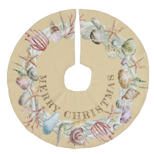 Jupon De Sapin Imitation Lin Coquillages de plage côtière tropicale Joyeux Noël