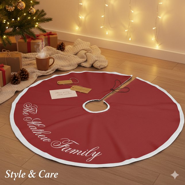 Jupon De Sapin Imitation Lin Dramatic Red Personalized Name Holiday Tree Skirt  (Dramatic Red Personalized Name Holiday Tree Skirt Style)