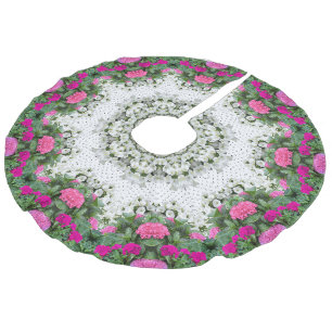 Jupon De Sapin Imitation Lin Eau du jardin Fontaine Fleurs roses Mandala Design