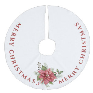 Jupon De Sapin Imitation Lin Elégante Poinsettie Rouge, Joyeux Noël