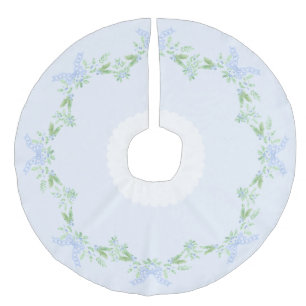 Jupon De Sapin Imitation Lin Joyeux Trellis de Noël et Swag avec Bleu Bow