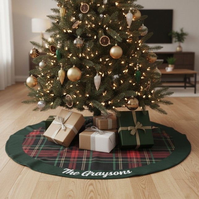 Jupon De Sapin Imitation Lin Jupe de Noël personnalisée à carreaux pour sapin d (Holiday Plaid Personalized Christmas Tree Skirt)
