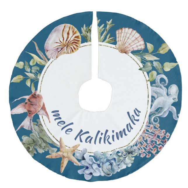 Jupon De Sapin Imitation Lin Mele Kalikimaka Côtier Tropical Thème Noël (Devant)