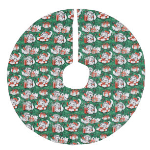 Jupon De Sapin Imitation Lin motif de Noël Vintage Vert des années 50 avec chat