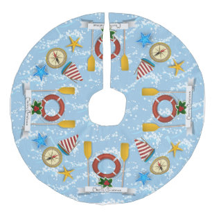 Jupon De Sapin Imitation Lin Nautique, Thème côtier Jupe d'arbre de Noël