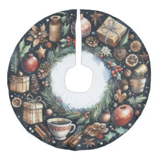 Jupon De Sapin Imitation Lin Peinture aquarelle Motifs de Noël Bleu