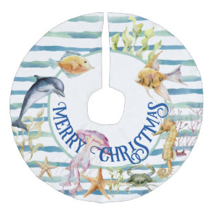 Jupon De Sapin Imitation Lin Plage côtière amusante Thème Joyeux Noël