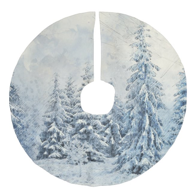 Jupon De Sapin Imitation Lin Scène des neiges des arbres d'hiver (Devant)