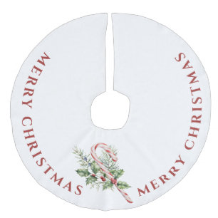 Jupon De Sapin Imitation Lin Sucre de canne rouge et blanc, Joyeux Noël