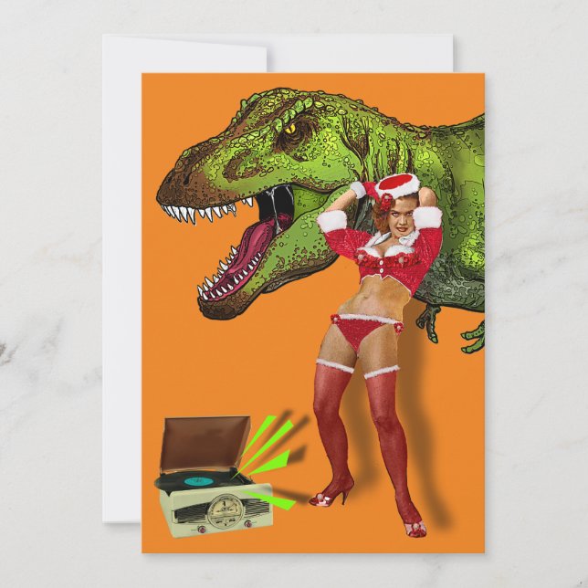 Jurassic Christmas Pin-Up Holiday Card (Front)