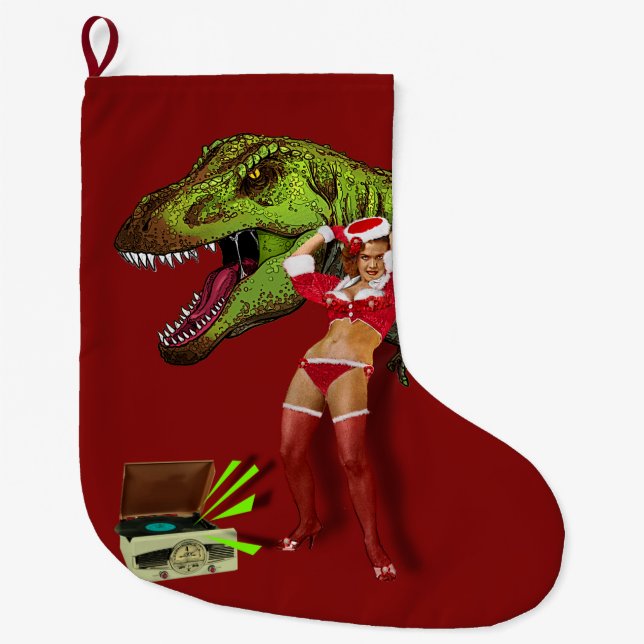 Jurassic Christmas Pin Up Large Christmas Stocking (Front)