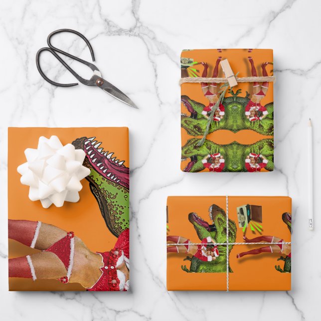 Jurassic Christmas Pin-Up Wrapping Paper Sheet (Front)